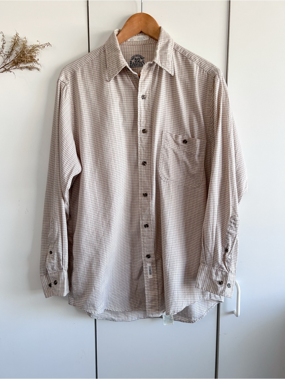 BD Baggies  Light Beige Check Long-Sleeve Men's Shirt • Sz 15